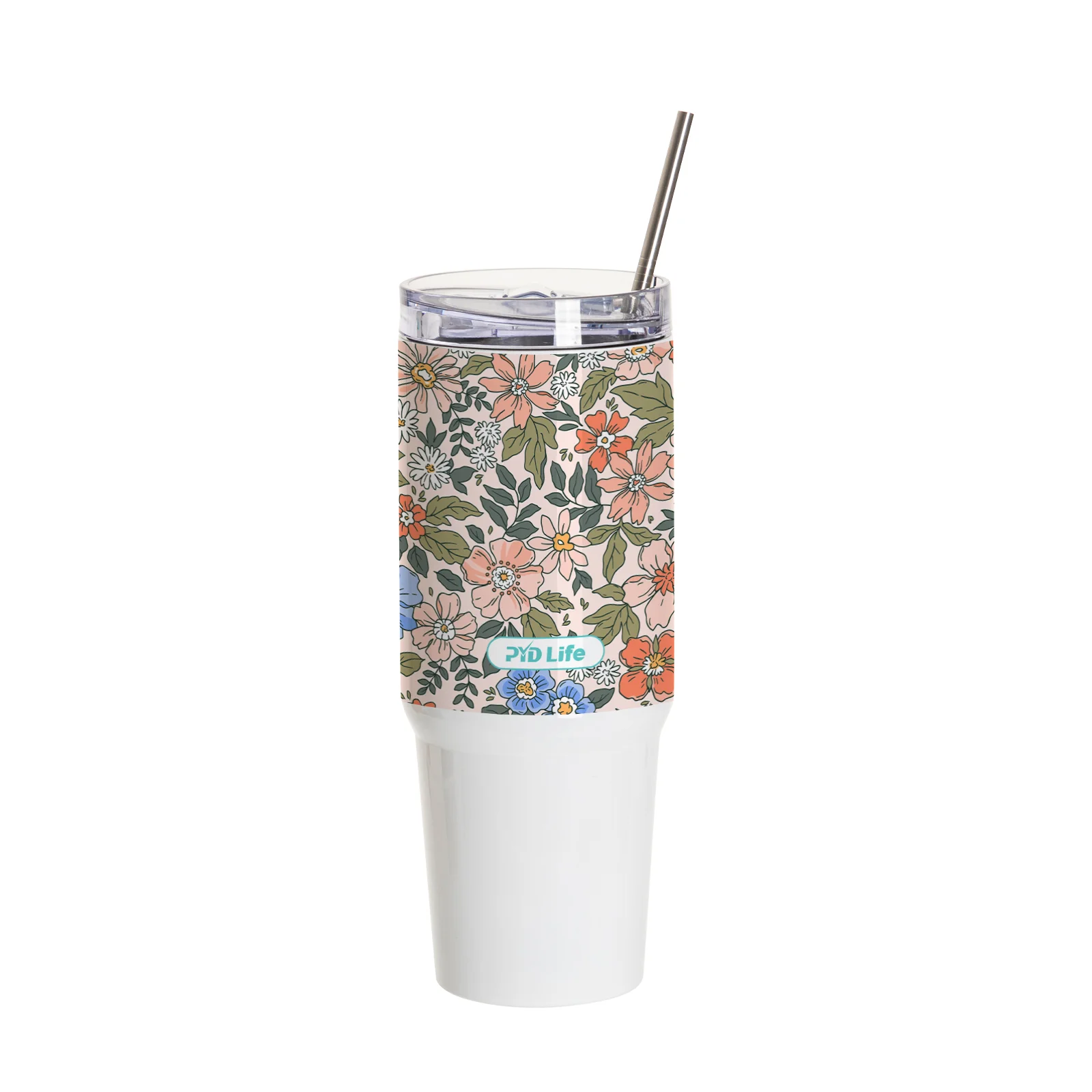 30OZ/900ml Stainless Steel Travel Tumblers With Metal Straw And Screw Top (White)