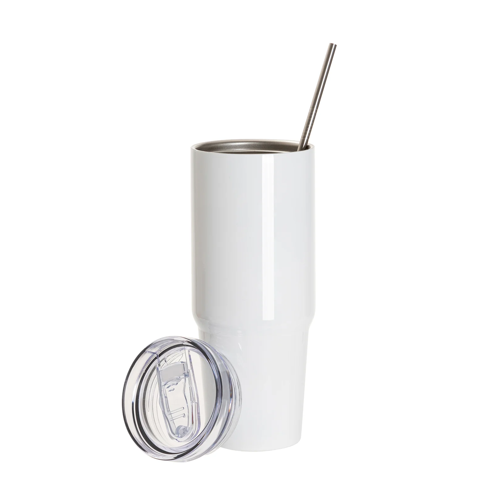 30OZ/900ml Stainless Steel Travel Tumblers With Metal Straw And Screw Top (White) thumbnail 5