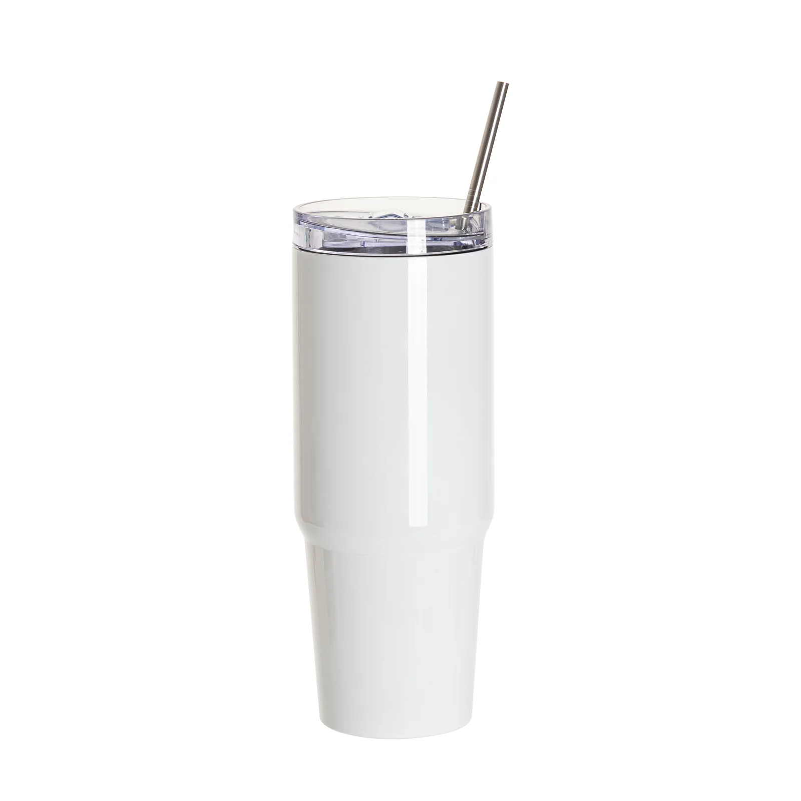 30OZ/900ml Stainless Steel Travel Tumblers With Metal Straw And Screw Top (White)