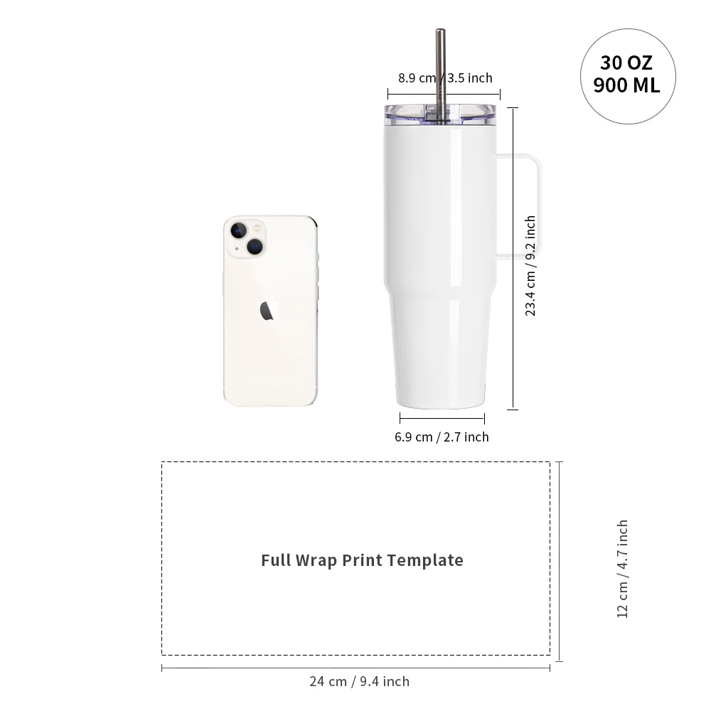 30oz/900ml Stainless Steel Travel Tumbler With Handle, Metal Straw And Screw Top (White) thumbnail 6