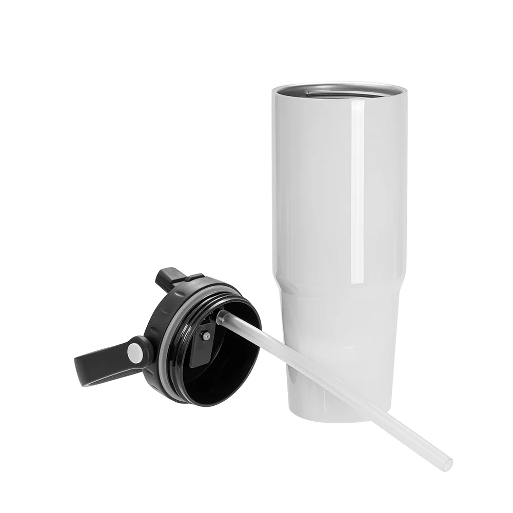 30oz/900ml Stainless Steel Travel Tumbler with Portable Lid(White) thumbnail 3