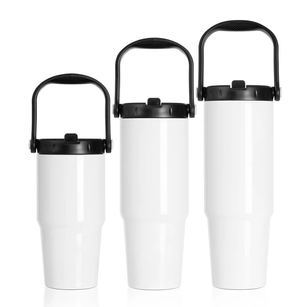30oz/900ml Stainless Steel Travel Tumbler with Portable Lid(White) thumbnail 4