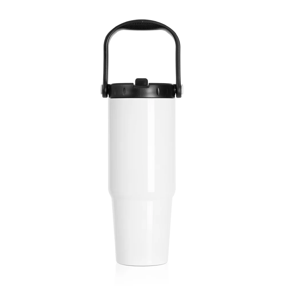 30oz/900ml Stainless Steel Travel Tumbler with Portable Lid(White)