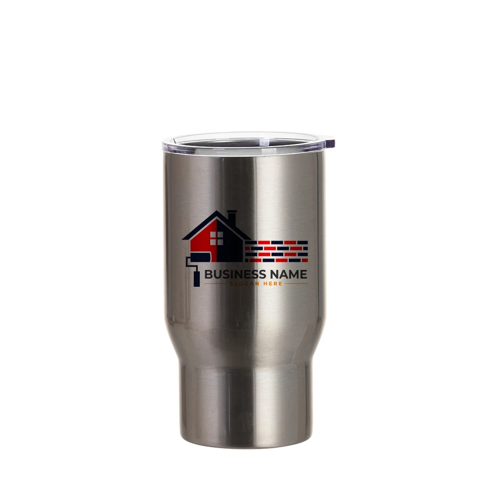18oz/550ml Stainless Steel Travel Tumbler with Clear Flat Lid (Silver) thumbnail 2