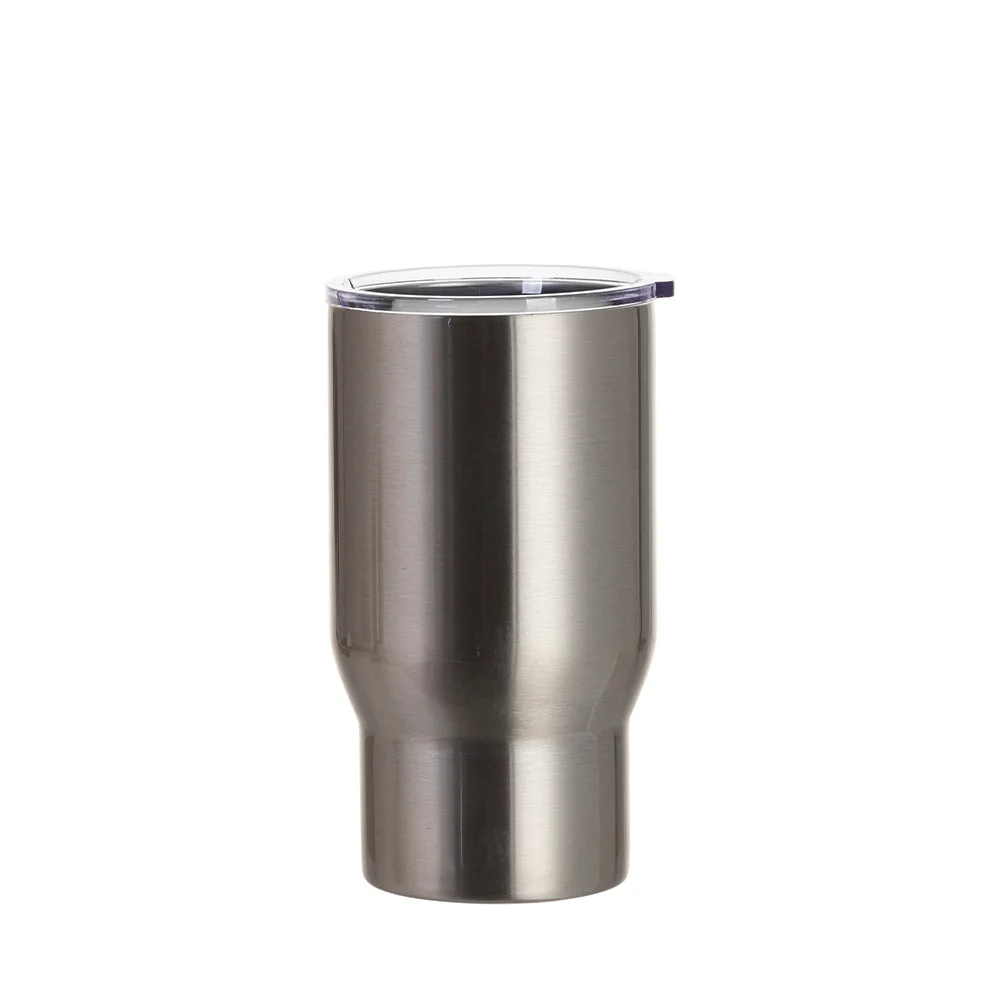 18oz/550ml Stainless Steel Travel Tumbler with Clear Flat Lid (Silver) thumbnail 1