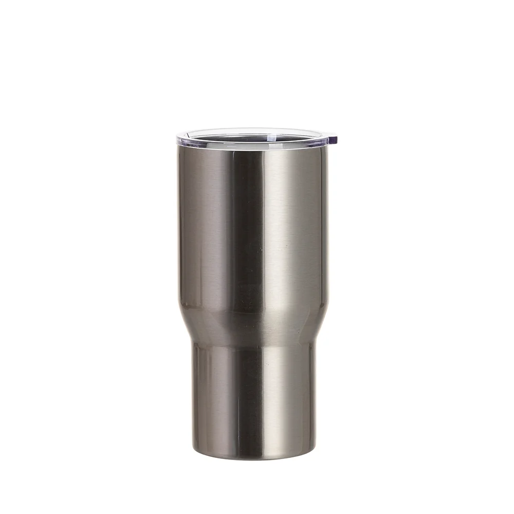 22oz/650ml Stainless Steel Travel Tumbler with Clear Flat Lid (Silver) thumbnail 1