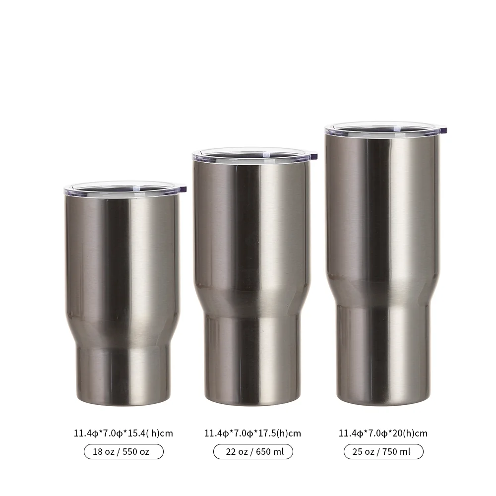 25oz/750ml Stainless Steel Travel Tumbler with Clear Flat Lid (Silver) thumbnail 4