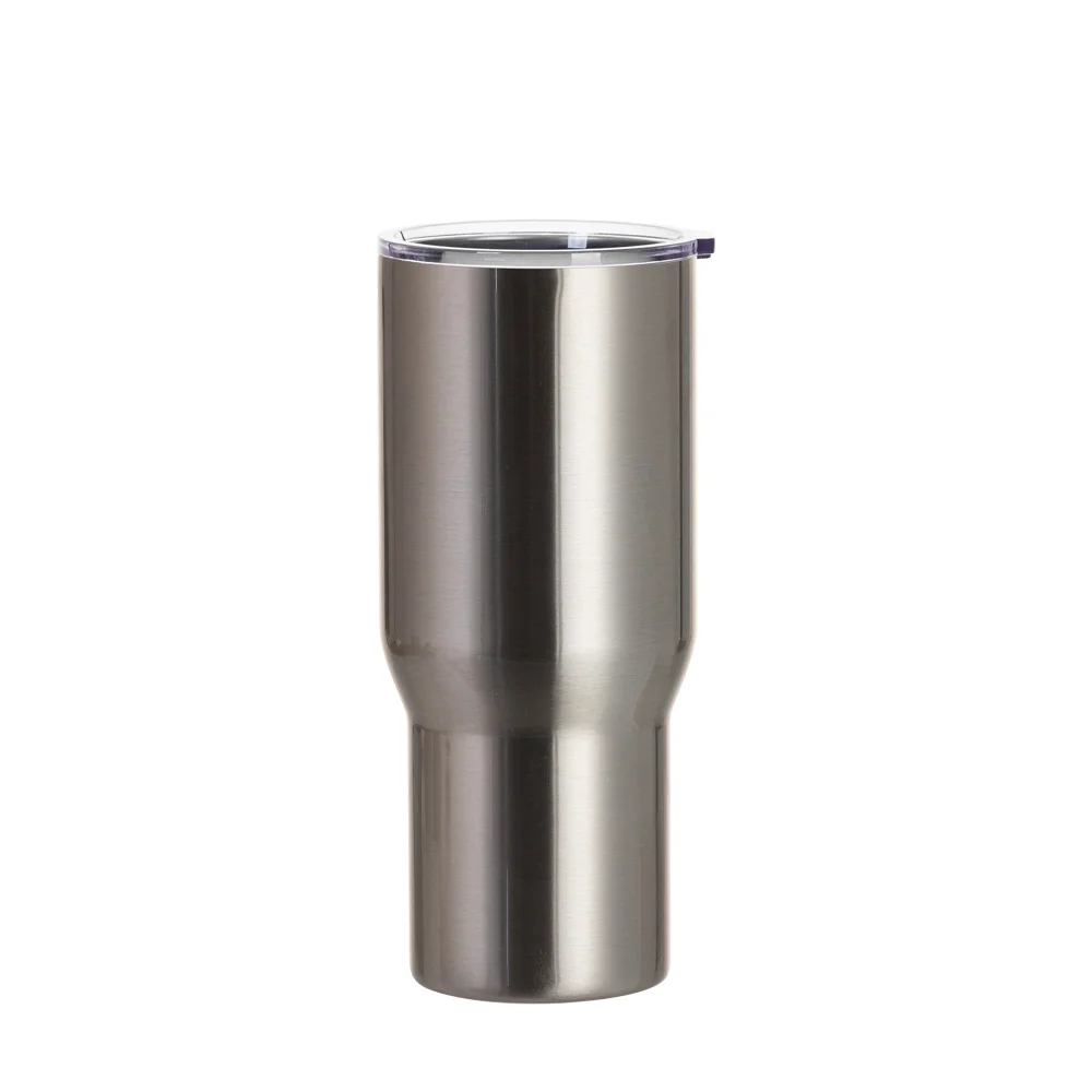 25oz/750ml Stainless Steel Travel Tumbler with Clear Flat Lid (Silver) thumbnail 1