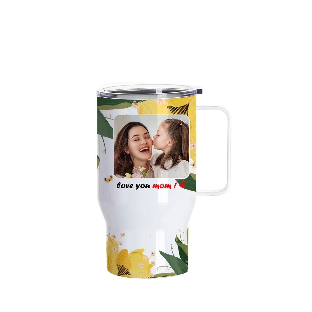 18oz/550ml Stainless Steel Travel Tumbler with Clear Flat Lid & Handle(White) thumbnail 2
