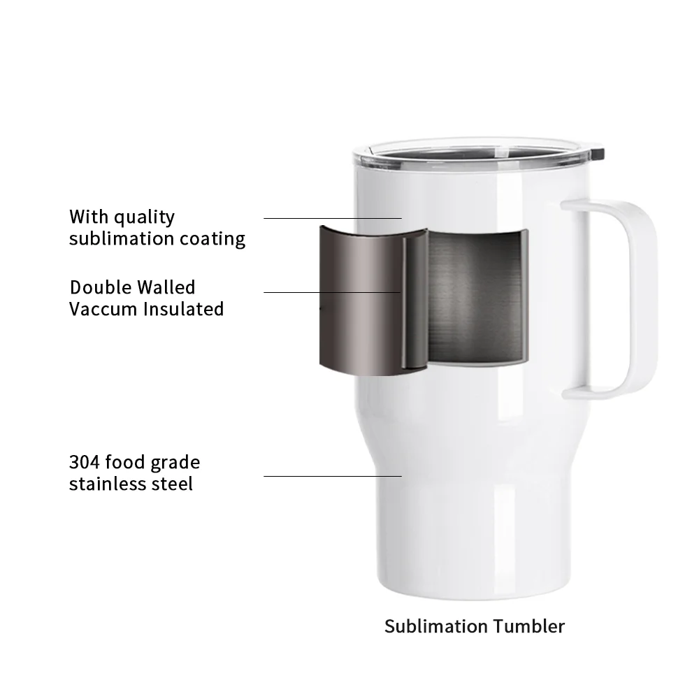 18oz/550ml Stainless Steel Travel Tumbler with Clear Flat Lid & Handle(White) thumbnail 3