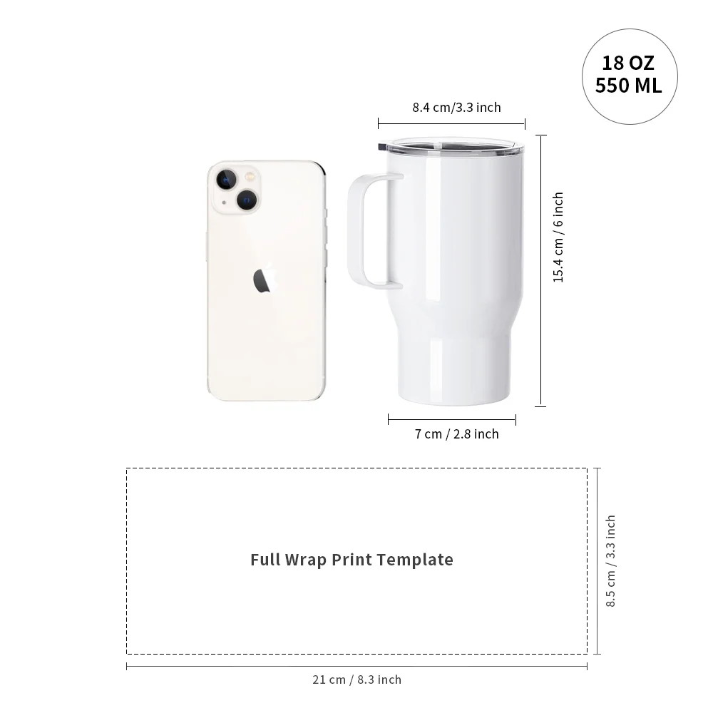 18oz/550ml Stainless Steel Travel Tumbler with Clear Flat Lid & Handle(White) thumbnail 5