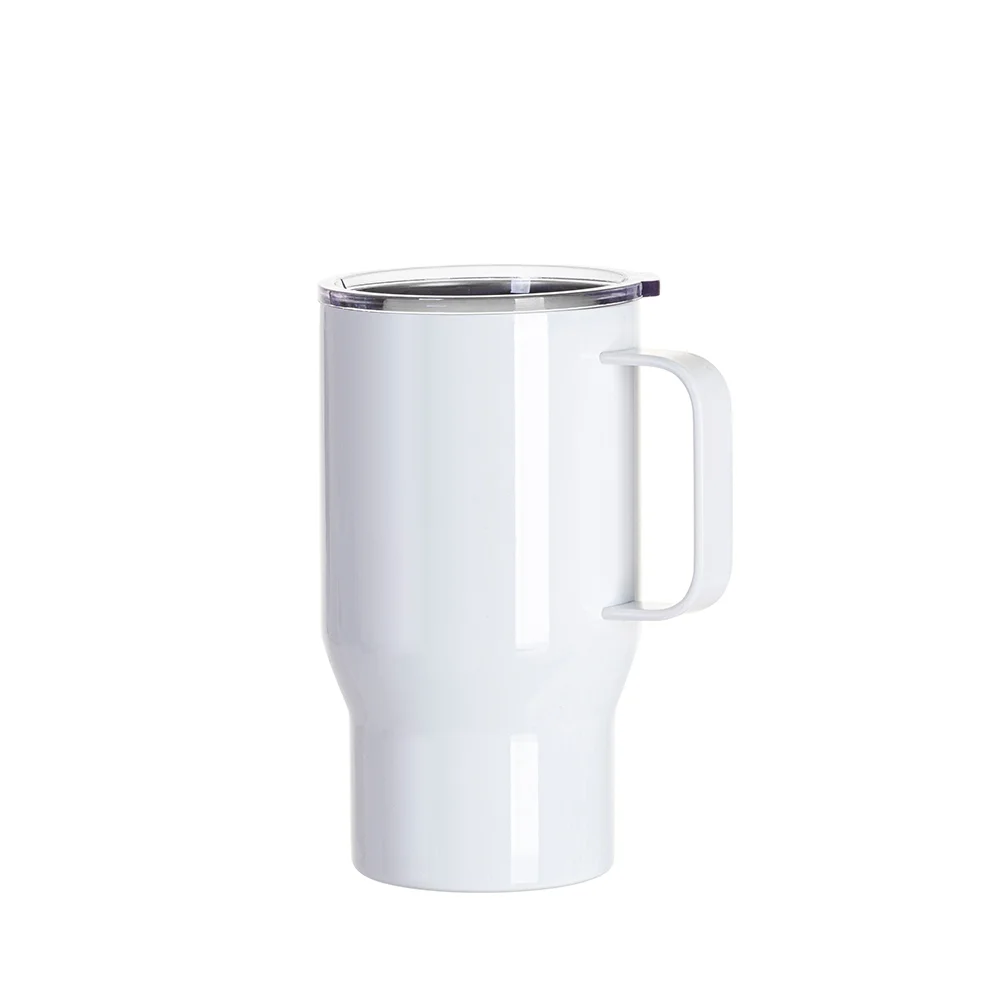 18oz/550ml Stainless Steel Travel Tumbler with Clear Flat Lid & Handle(White) thumbnail 8