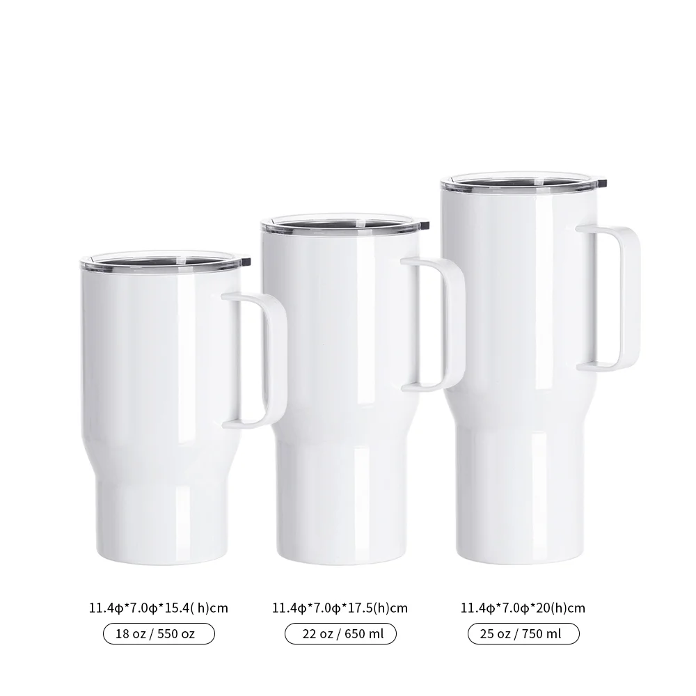 18oz/550ml Stainless Steel Travel Tumbler with Clear Flat Lid & Handle(White) thumbnail 9