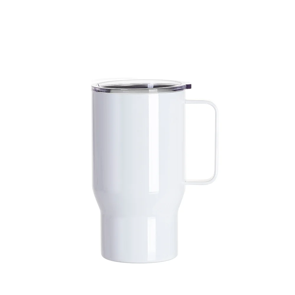 18oz/550ml Stainless Steel Travel Tumbler with Clear Flat Lid & Handle(White) thumbnail 1