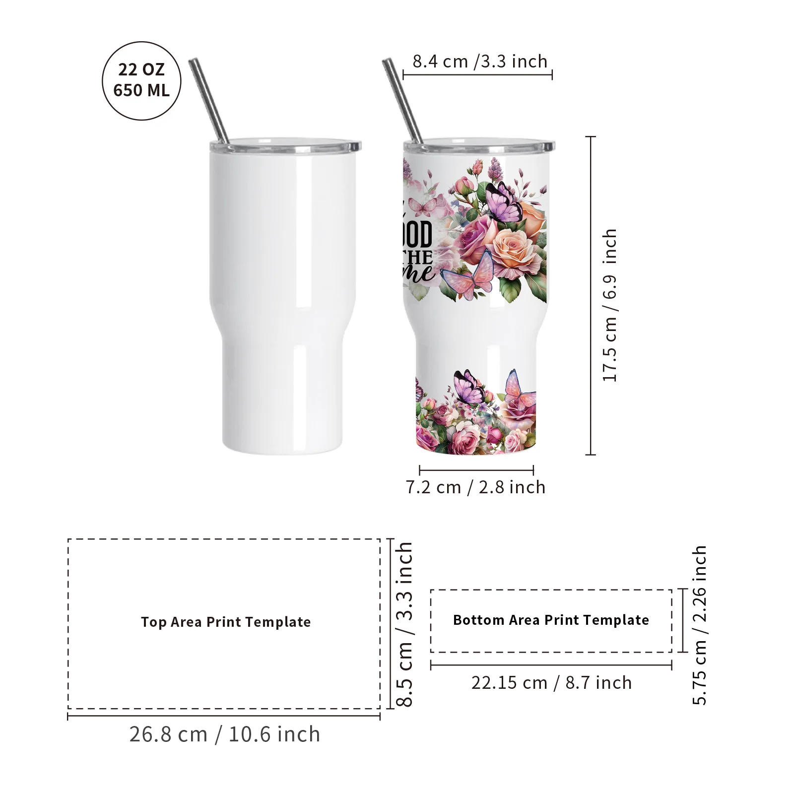 22oz/650ml Stainless Steel Travel Tumbler with Clear Waterproof Lid (White) thumbnail 6