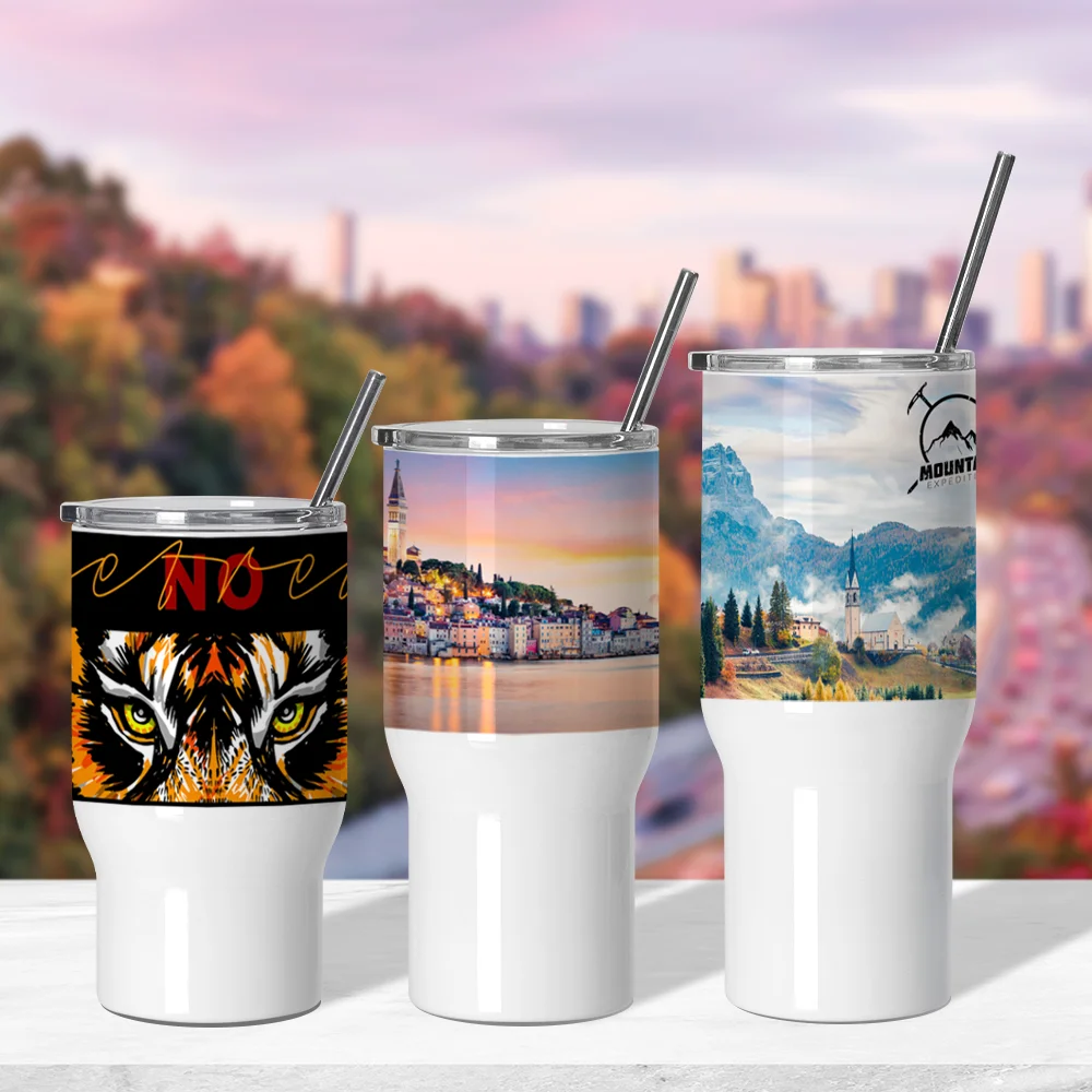22oz/650ml Stainless Steel Travel Tumbler with Clear Waterproof Lid (White) thumbnail 7