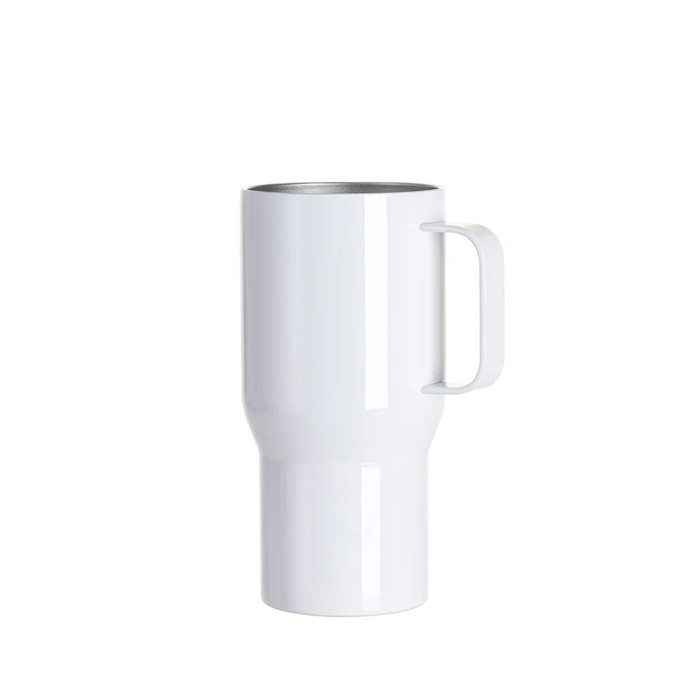 22oz/650ml Stainless Steel Travel Tumbler with Clear Waterproof Lid & Handle (White) thumbnail 3