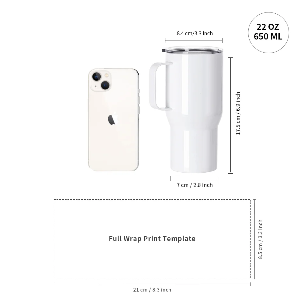 22oz/650ml Stainless Steel Travel Tumbler with Clear Waterproof Lid & Handle (White) thumbnail 5