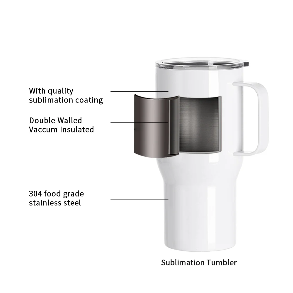 22oz/650ml Stainless Steel Travel Tumbler with Clear Waterproof Lid & Handle (White) thumbnail 8