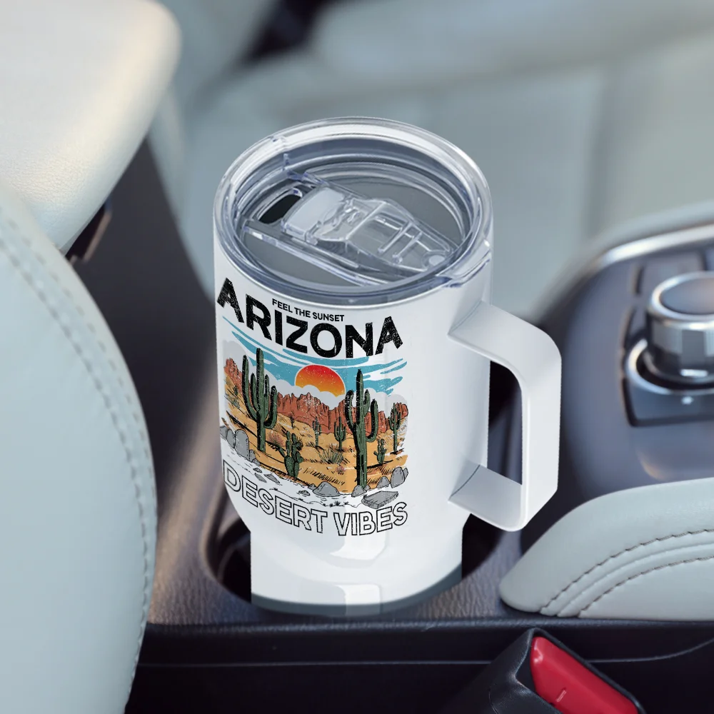 22oz/650ml Stainless Steel Travel Tumbler with Clear Waterproof Lid & Handle (White) thumbnail 9