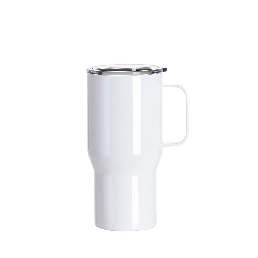 22oz/650ml Stainless Steel Travel Tumbler with Clear Waterproof Lid & Handle (White) thumbnail 1