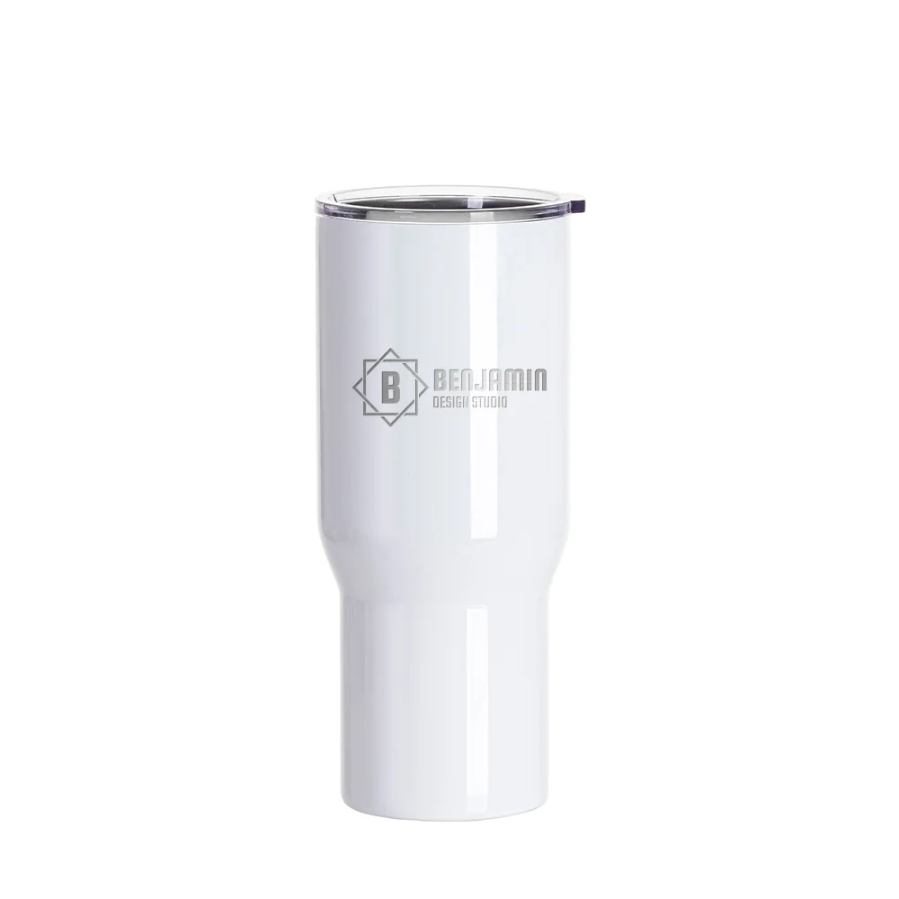 25oz/750ml Stainless Steel Travel Tumbler with Clear Flat Lid (White) thumbnail 3