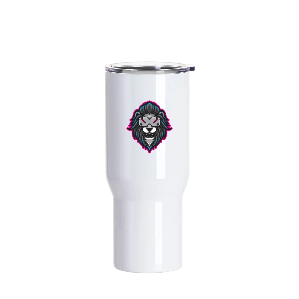 25oz/750ml Stainless Steel Travel Tumbler with Clear Flat Lid (White) thumbnail 4