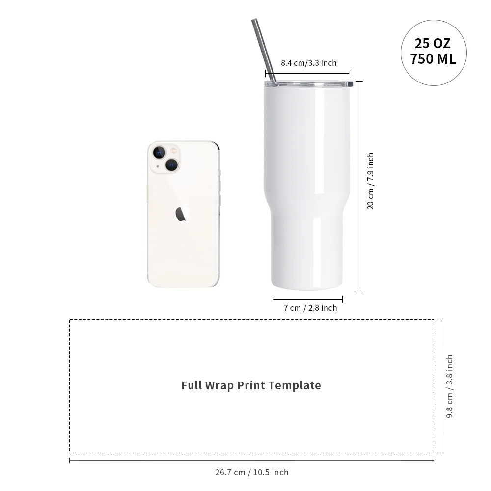 25oz/750ml Stainless Steel Travel Tumbler with Clear Flat Lid (White) thumbnail 8