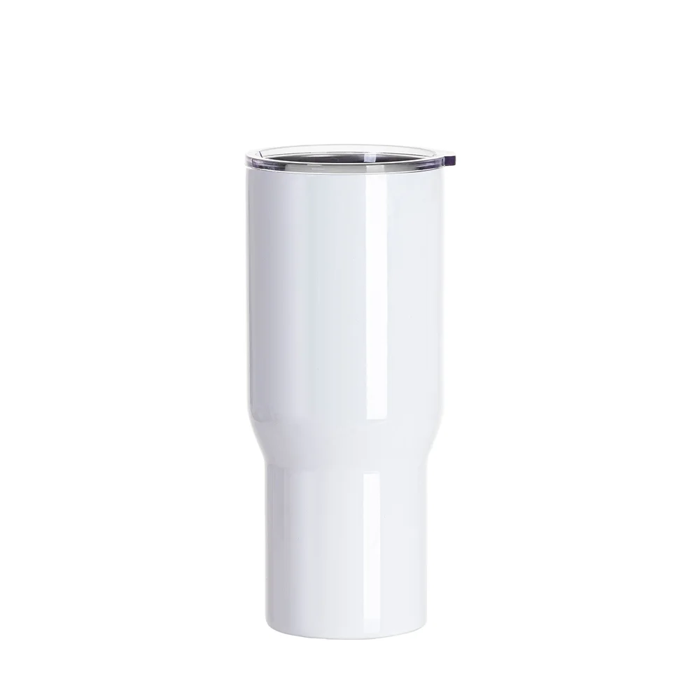 25oz/750ml Stainless Steel Travel Tumbler with Clear Flat Lid (White) thumbnail 1