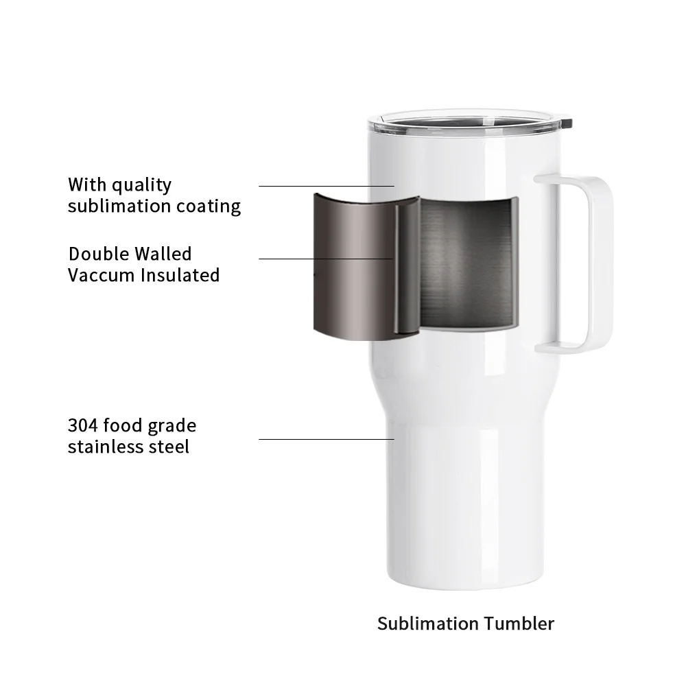 25oz/750ml Stainless Steel Travel Tumbler with Clear Flat Lid & Handle (White) thumbnail 8