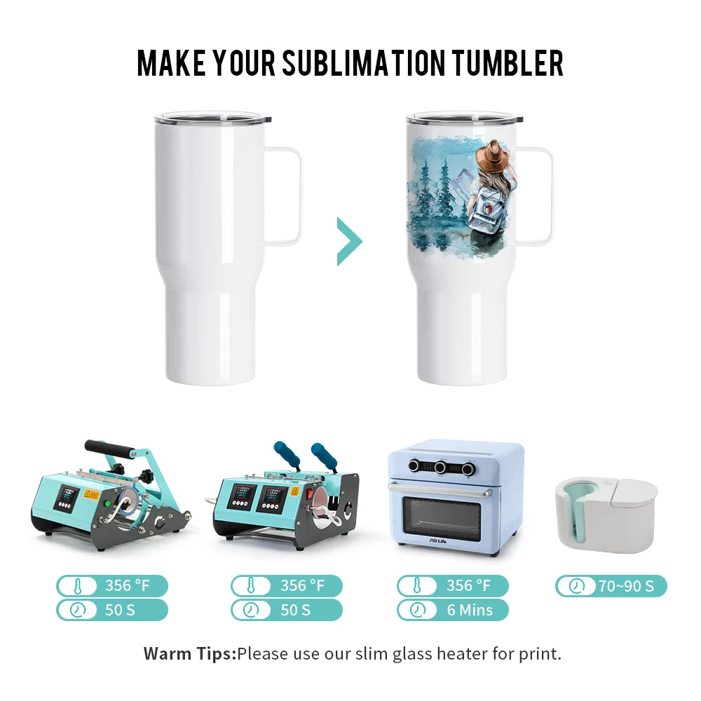 25oz/750ml Stainless Steel Travel Tumbler with Clear Flat Lid & Handle (White) thumbnail 9