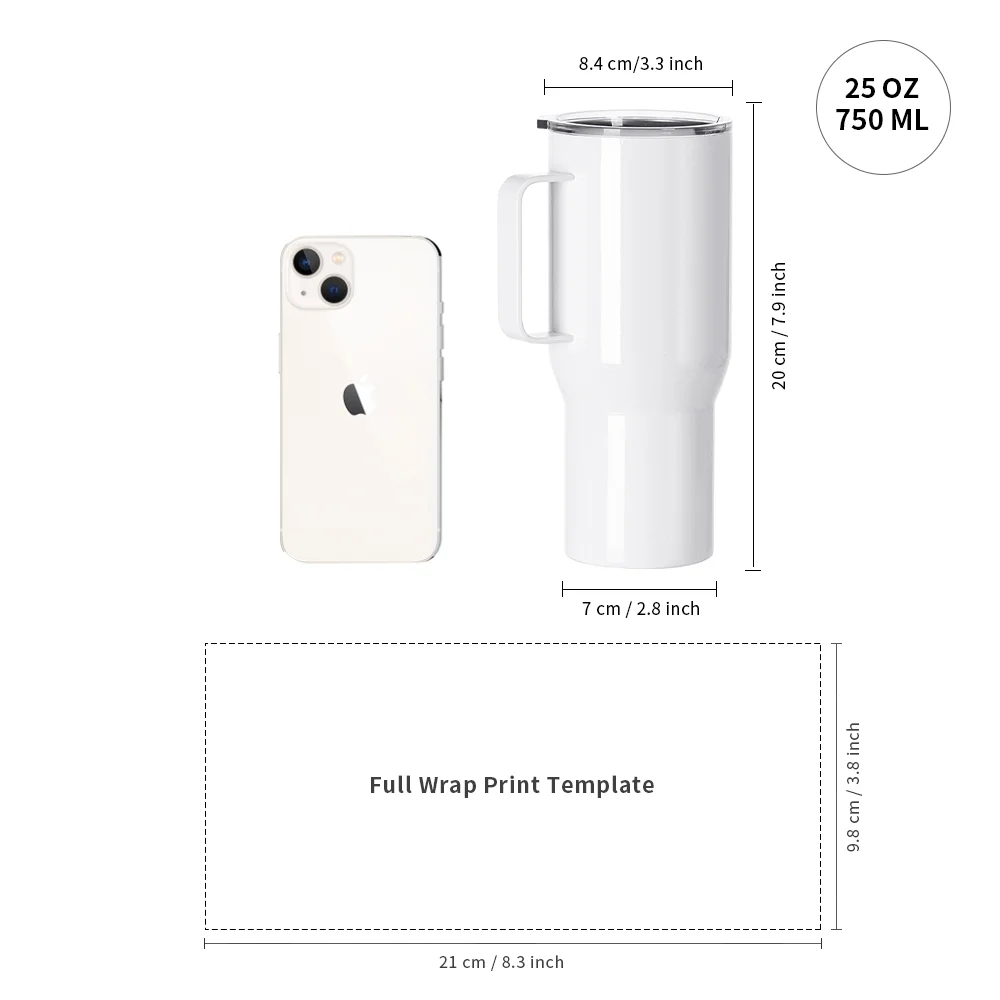 25oz/750ml Stainless Steel Travel Tumbler with Clear Flat Lid & Handle (White) thumbnail 11