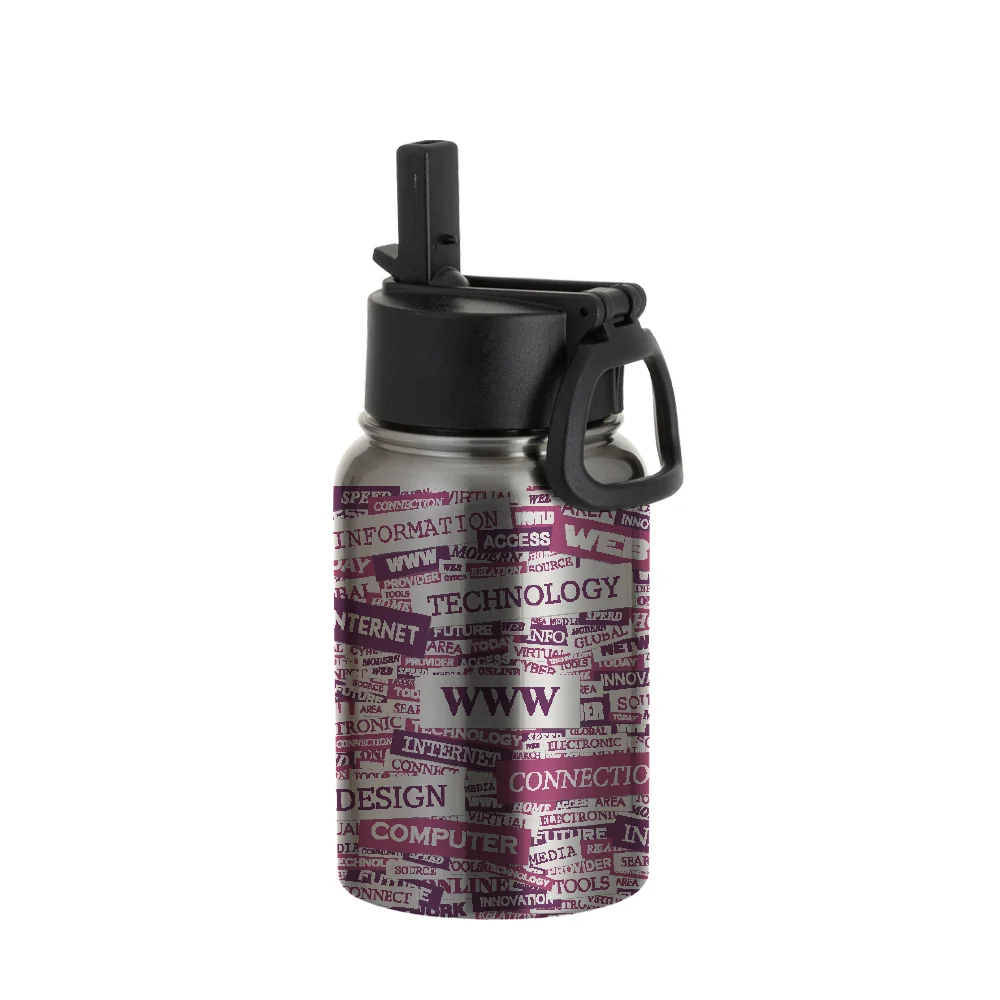 17oz/500ml Stainless Steel Water Bottle w/ Wide Mouth Straw & Portable Lid (Silver) thumbnail 2