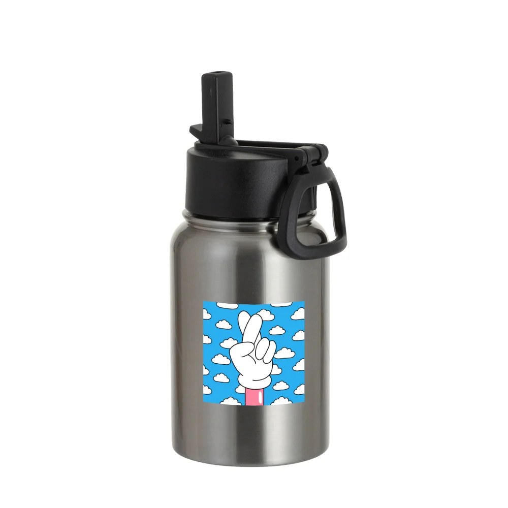 17oz/500ml Stainless Steel Water Bottle w/ Wide Mouth Straw & Portable Lid (Silver) thumbnail 3