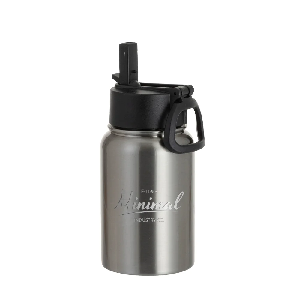 17oz/500ml Stainless Steel Water Bottle w/ Wide Mouth Straw & Portable Lid (Silver) thumbnail 4