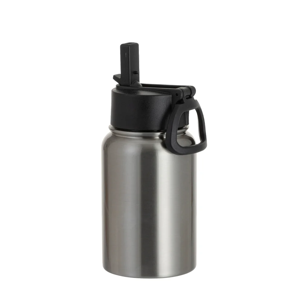 17oz/500ml Stainless Steel Water Bottle w/ Wide Mouth Straw & Portable Lid (Silver) thumbnail 1