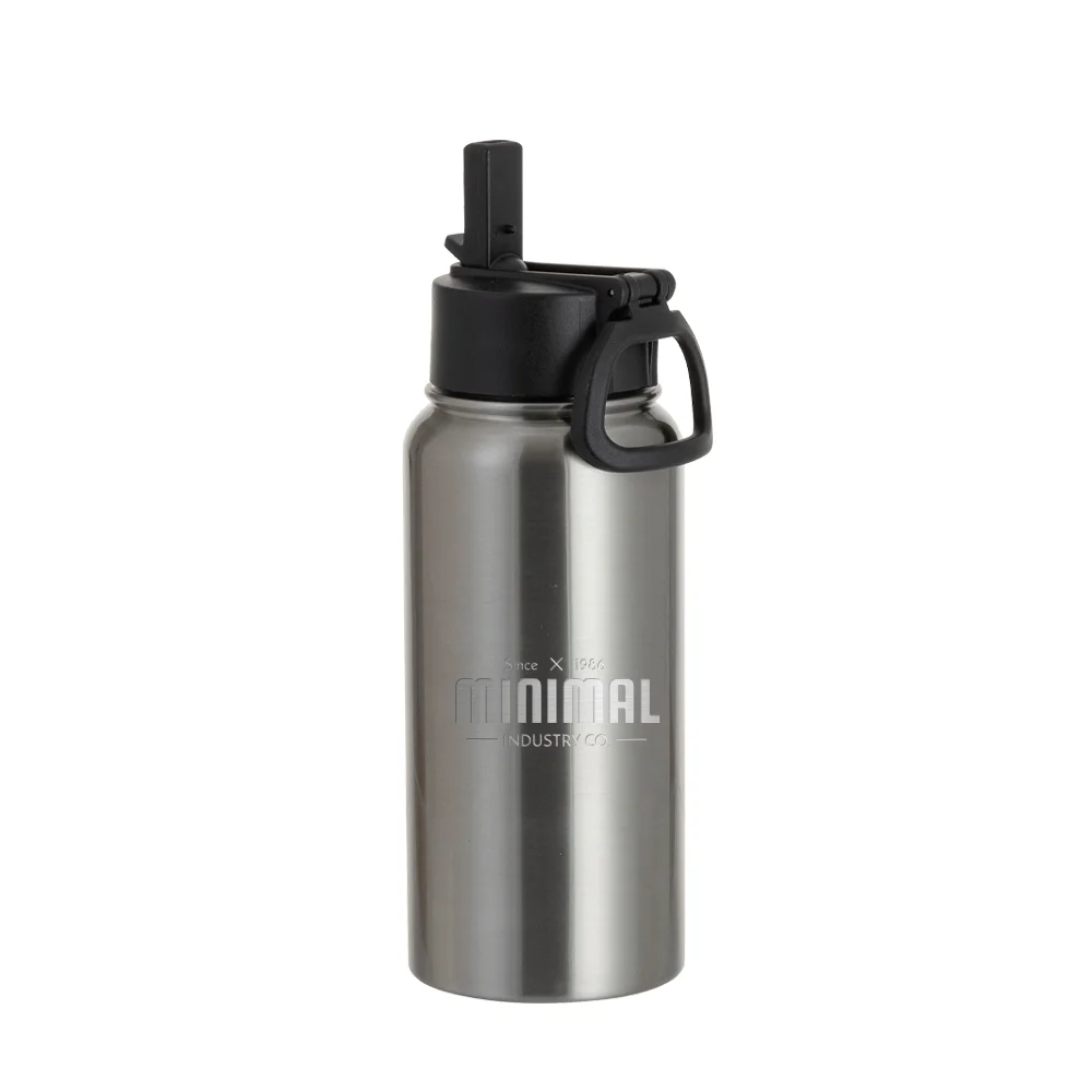 25oz/750ml Stainless Steel Water Bottle w/ Wide Mouth Straw & Portable Lid (Silver) thumbnail 3