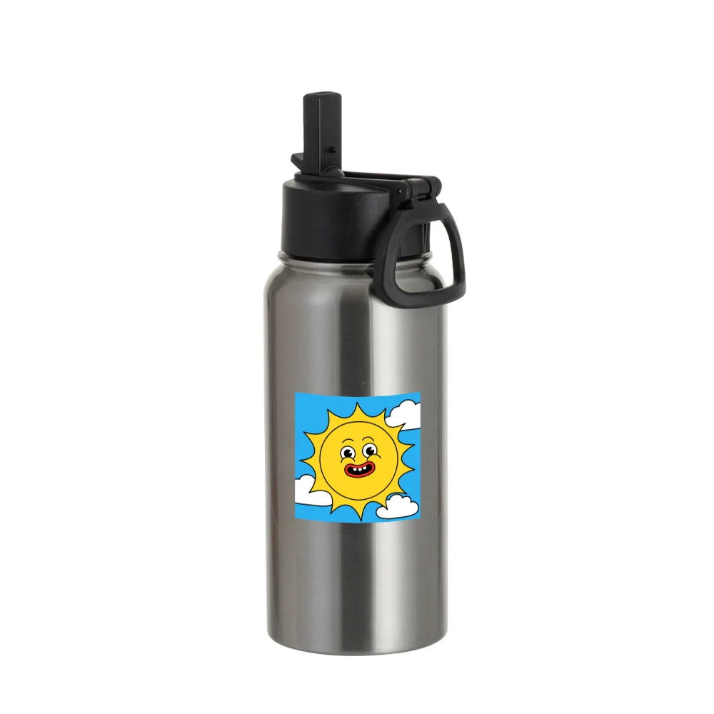 25oz/750ml Stainless Steel Water Bottle w/ Wide Mouth Straw & Portable Lid (Silver) thumbnail 4