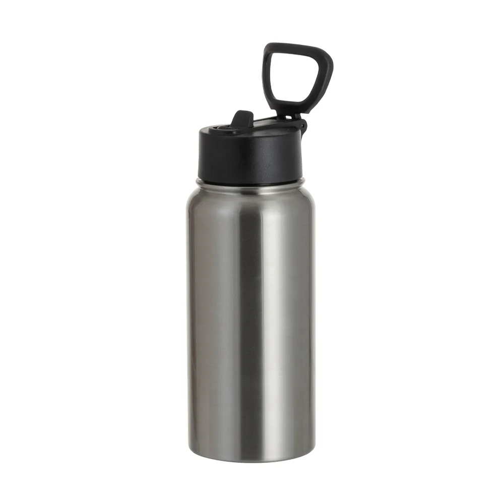 25oz/750ml Stainless Steel Water Bottle w/ Wide Mouth Straw & Portable Lid (Silver) thumbnail 7