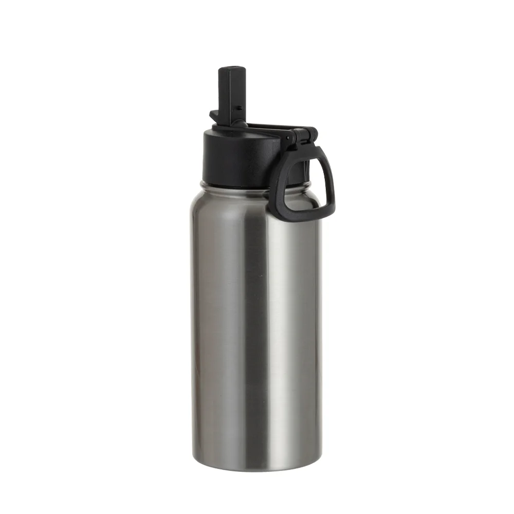 25oz/750ml Stainless Steel Water Bottle w/ Wide Mouth Straw & Portable Lid (Silver) thumbnail 1