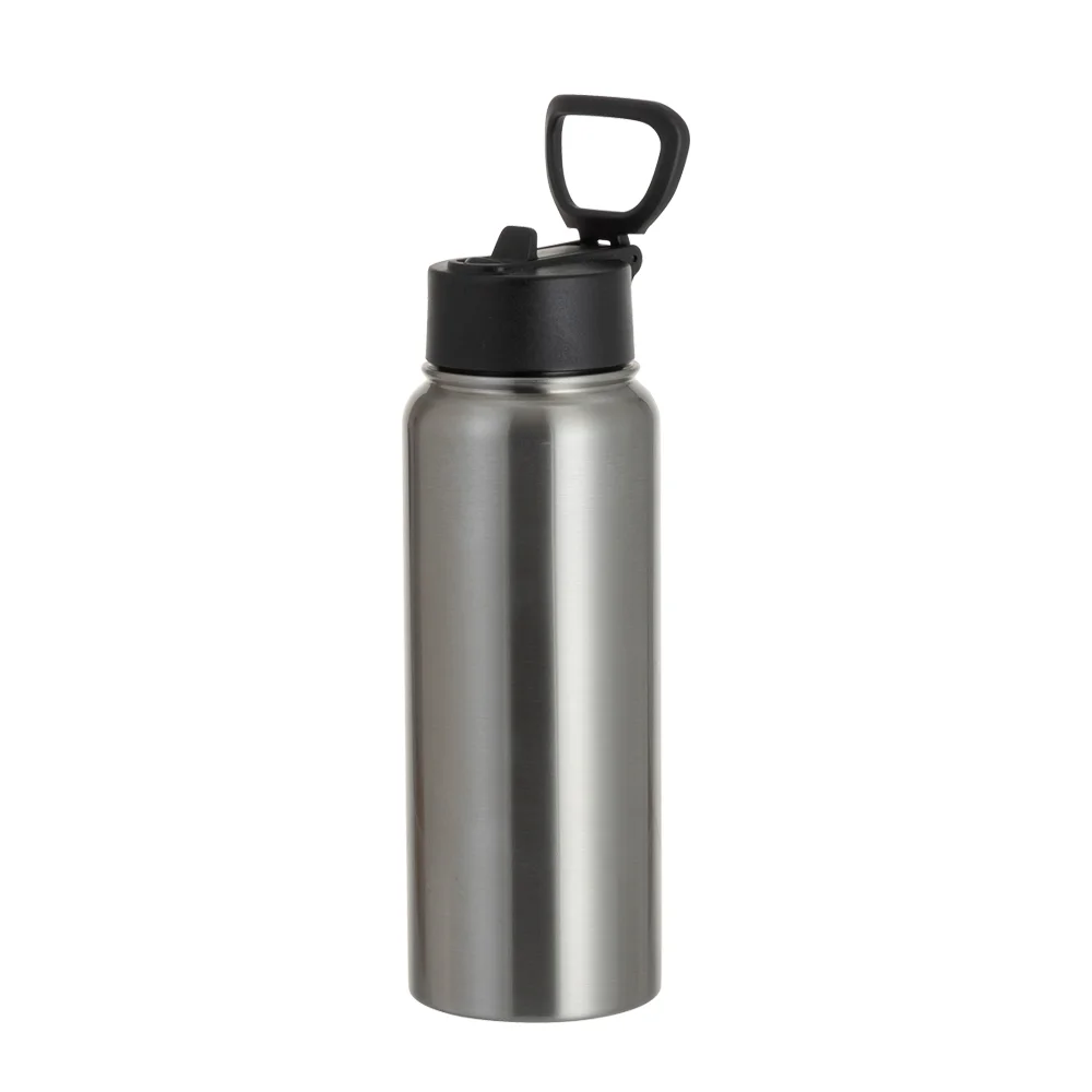 30oz/900ml Stainless Steel Water Bottle w/ Wide Mouth Straw & Portable Lid (Silver) thumbnail 7