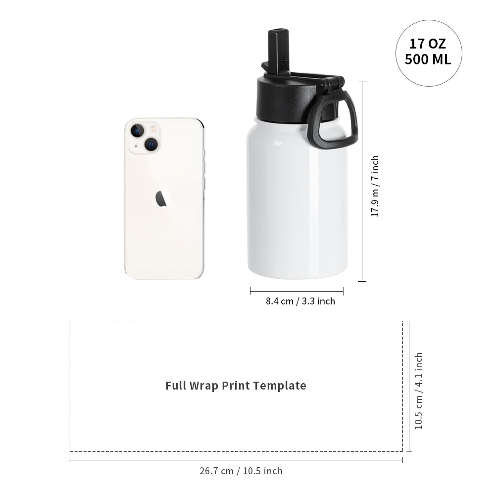 17oz/500ml Stainless Steel Water Bottle w/ Wide Mouth Straw & Portable Lid (White) thumbnail 5