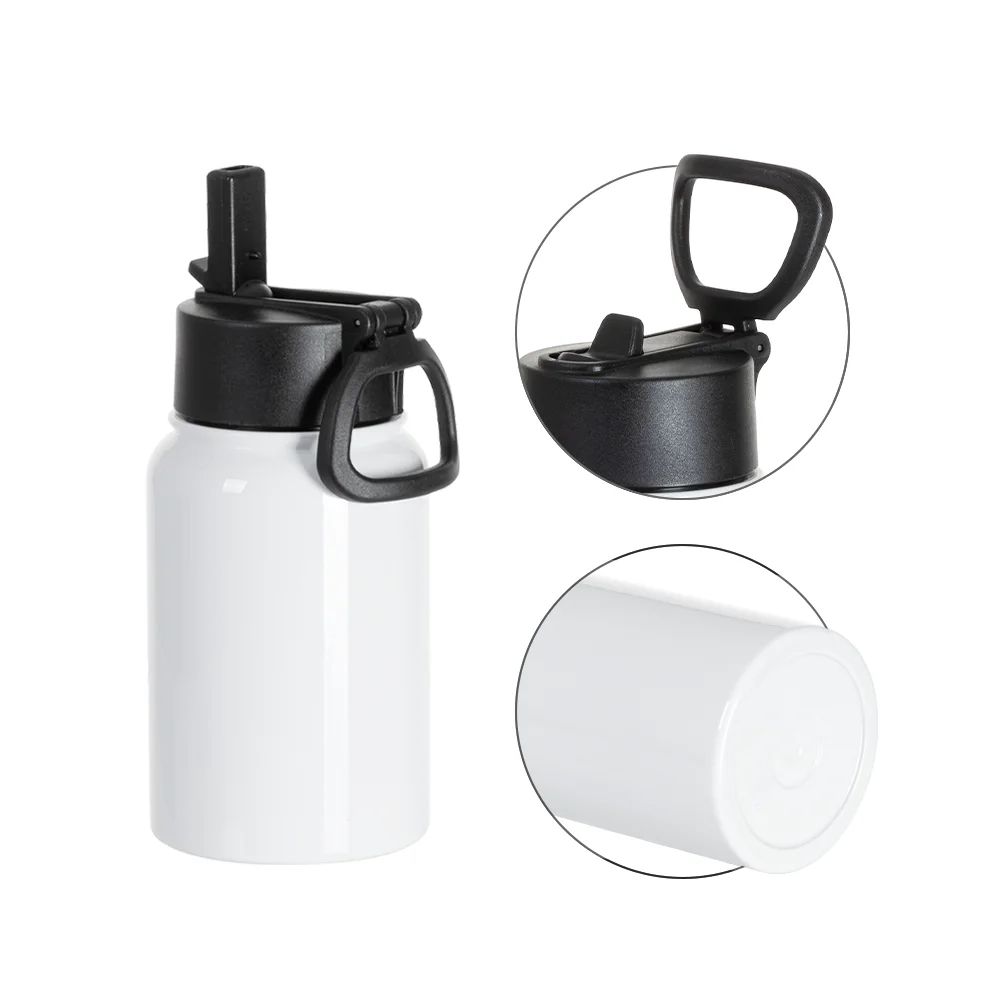 17oz/500ml Stainless Steel Water Bottle w/ Wide Mouth Straw & Portable Lid (White) thumbnail 6