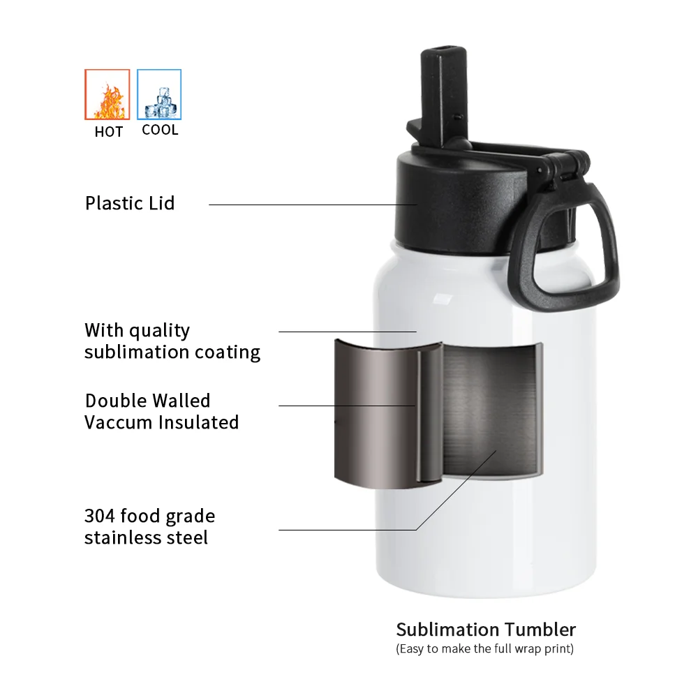 17oz/500ml Stainless Steel Water Bottle w/ Wide Mouth Straw & Portable Lid (White) thumbnail 7