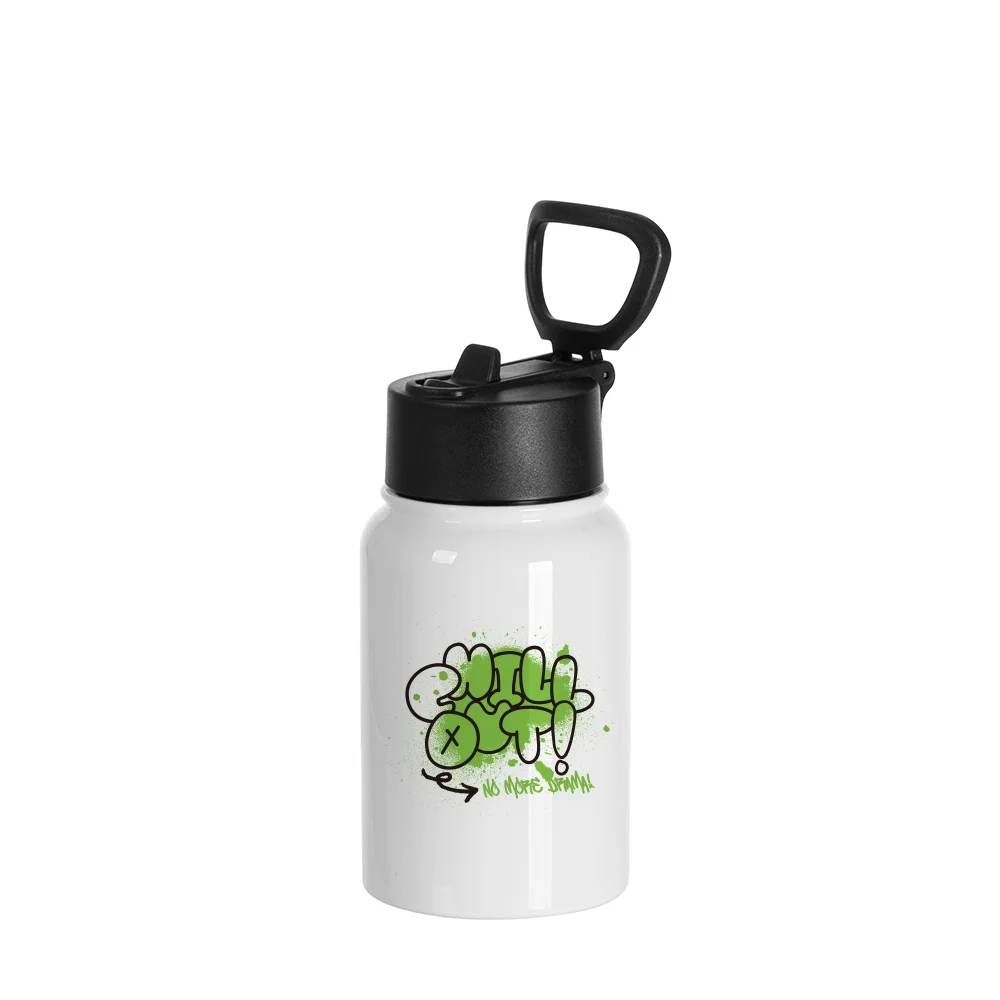 17oz/500ml Stainless Steel Water Bottle w/ Wide Mouth Straw & Portable Lid (White) thumbnail 8