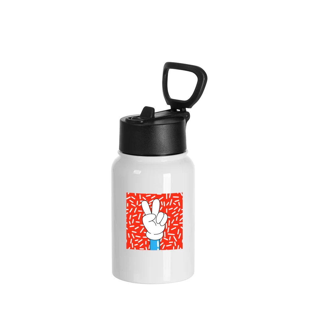 17oz/500ml Stainless Steel Water Bottle w/ Wide Mouth Straw & Portable Lid (White) thumbnail 9