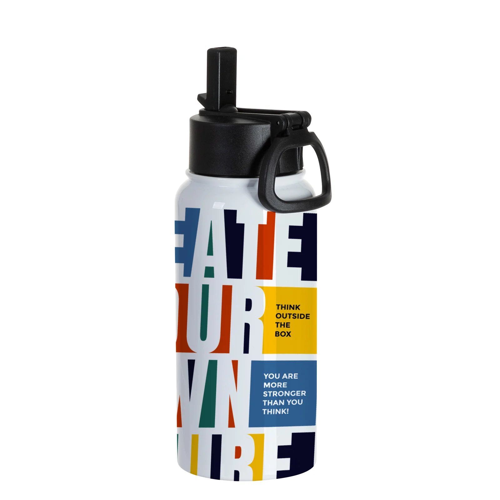 25oz/750ml Stainless Steel Water Bottle w/ Wide Mouth Straw & Portable Lid (White) thumbnail 2