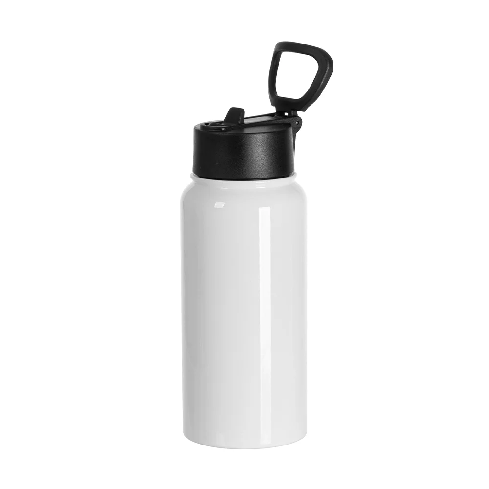 25oz/750ml Stainless Steel Water Bottle w/ Wide Mouth Straw & Portable Lid (White) thumbnail 5