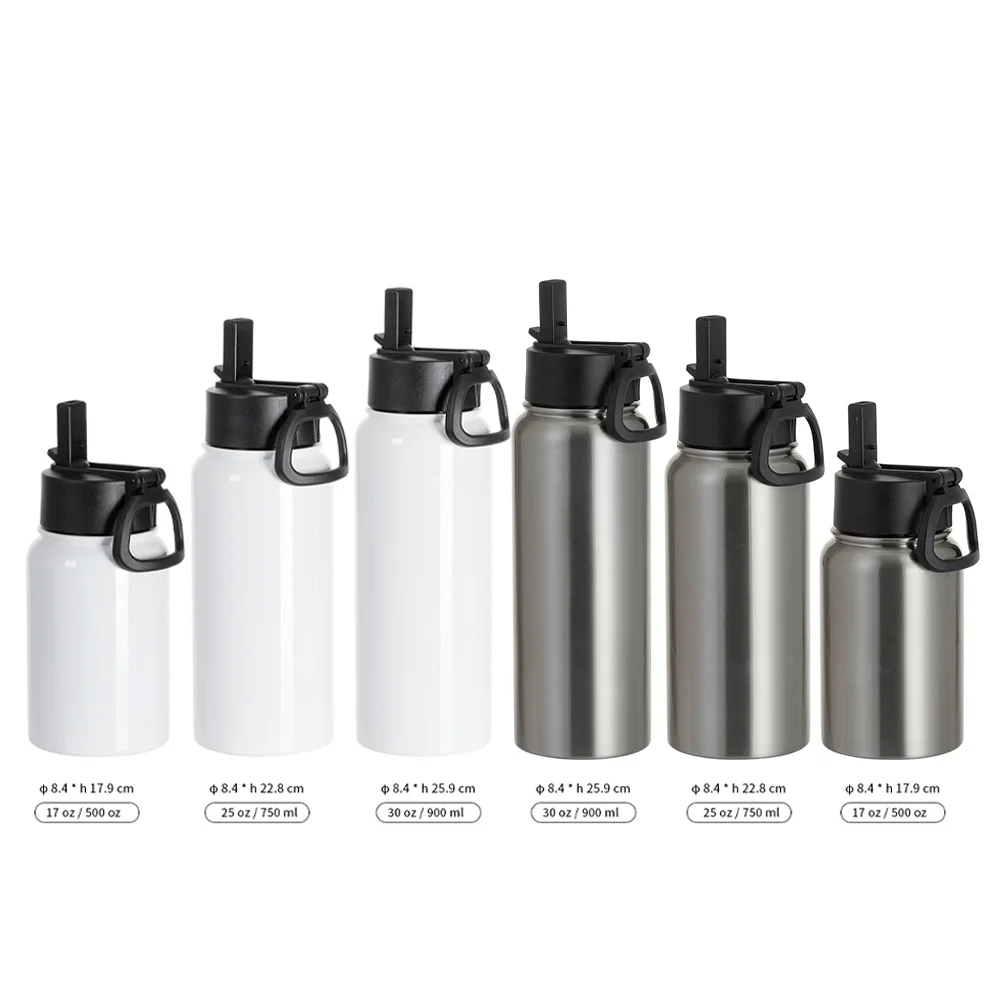 25oz/750ml Stainless Steel Water Bottle w/ Wide Mouth Straw & Portable Lid (White) thumbnail 6