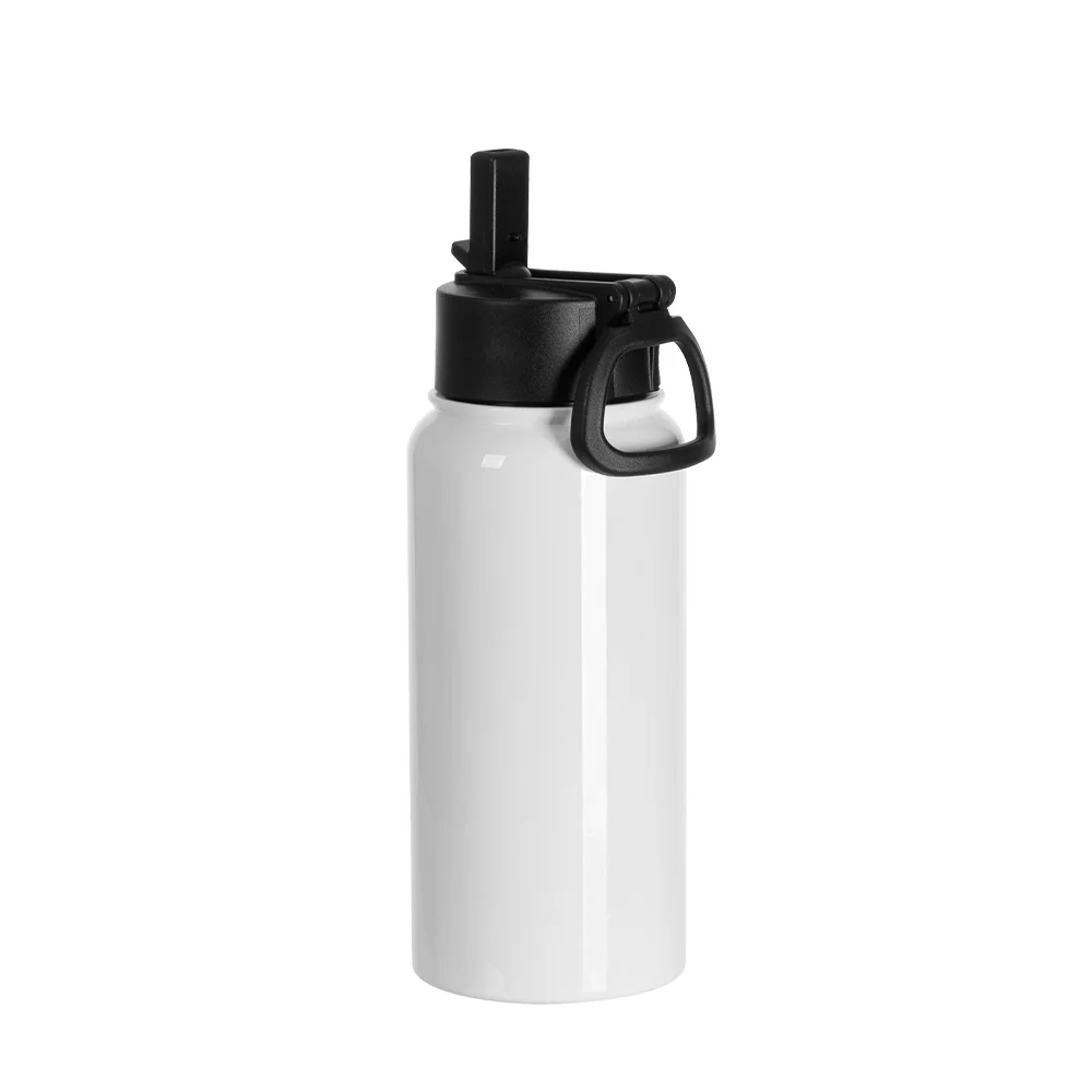 25oz/750ml Stainless Steel Water Bottle w/ Wide Mouth Straw & Portable Lid (White) thumbnail 1